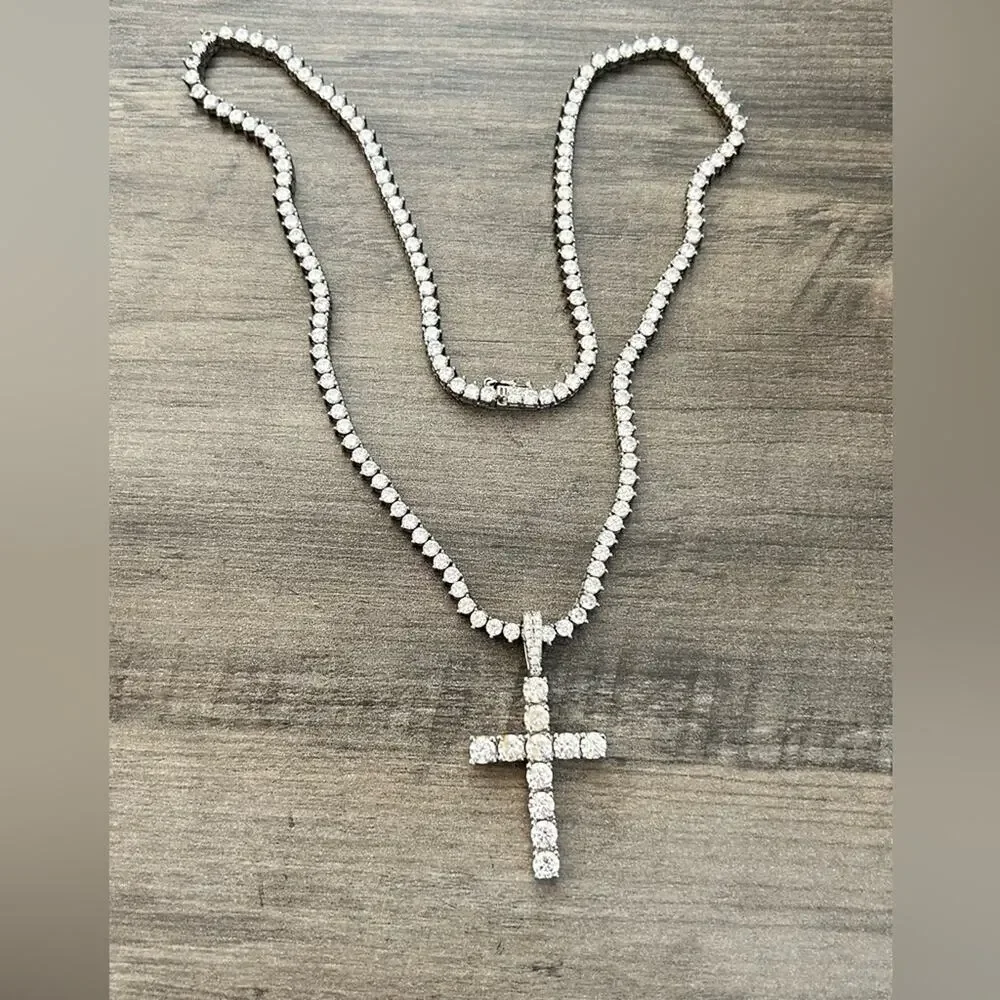 Pres Gold Presidents Tennis Chain CZ stones rhinestones Cross Pendant 20”. #A81